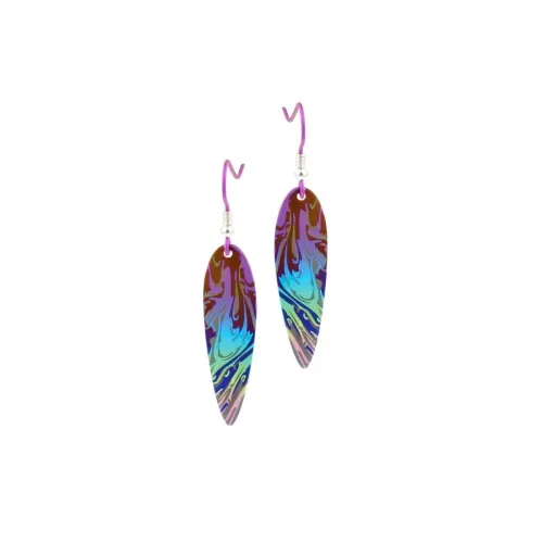 Swirl Titanium Rainbow B Drop Earrings